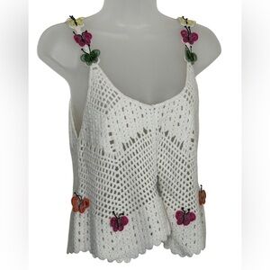 Rebellion Again Crochet‎ Crop Tank Top Butterflies Cream XS NWT Cottagecore Boho